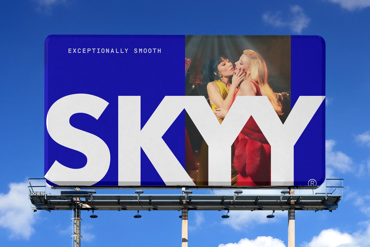 SKYY Vodka campaign displayed on a blue billboard