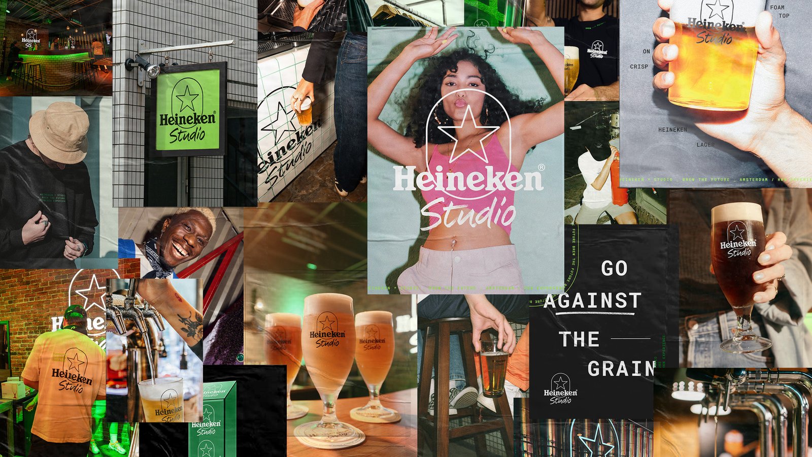 Collage of Heineken identity, campaign and hospitality imagery