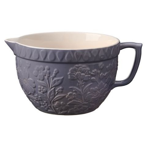 Purple Crofton batter bowl with an embossed floral texture