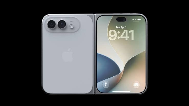 Rendered foldable iPhone shown against a black background