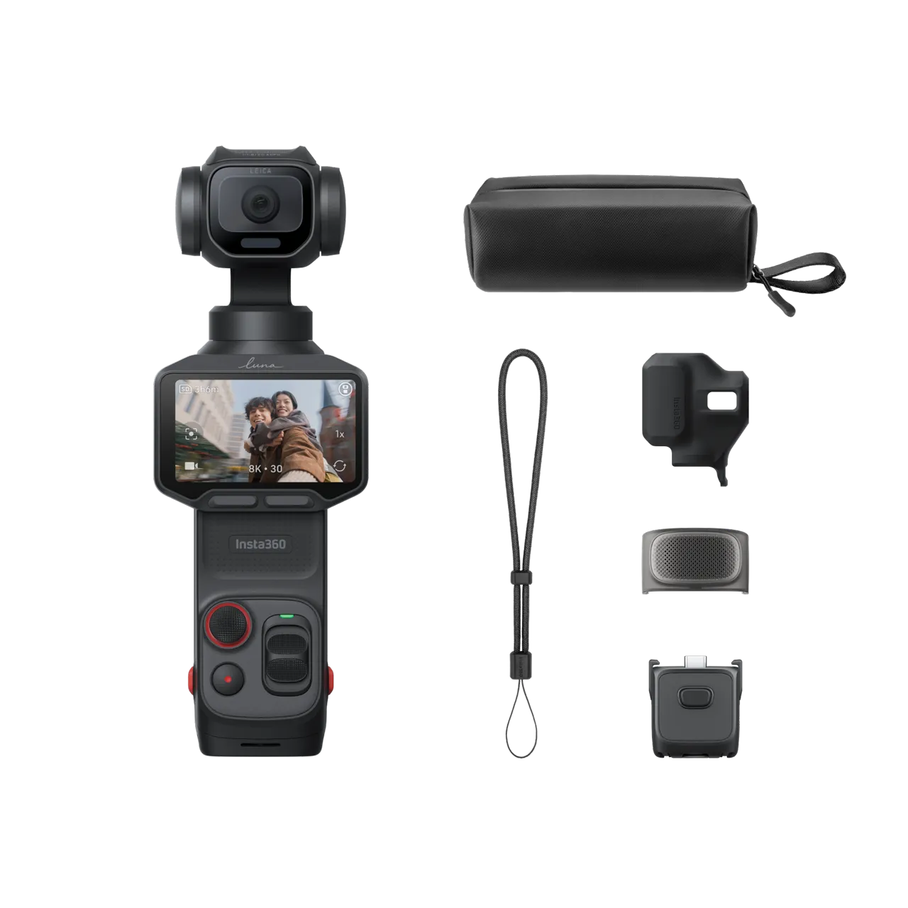 Insta360 Luna Pro camera with its included accessories