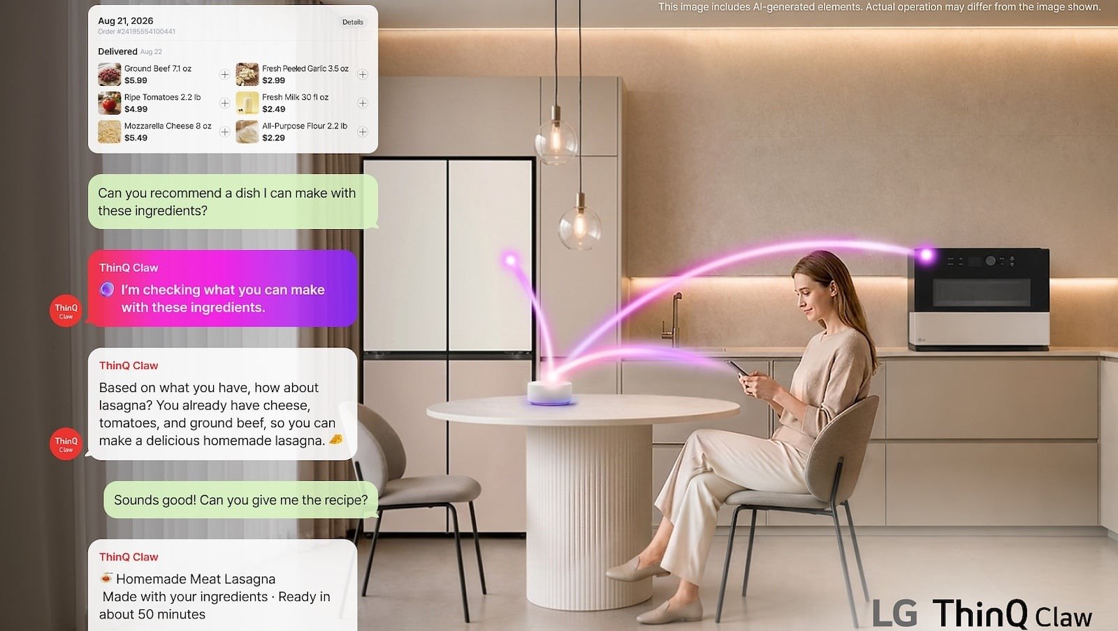 LG ThinQ Claw concept connecting grocery information with kitchen appliances