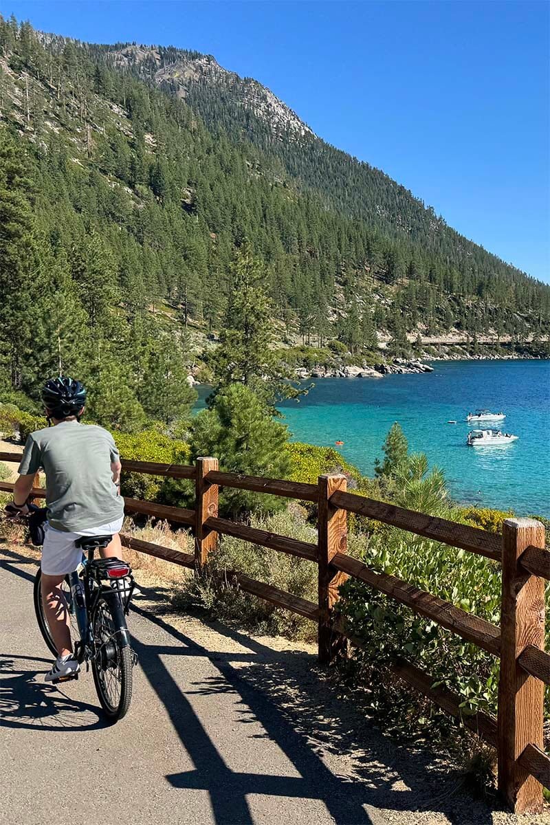 Biking on the Eastern Shore Trail at Lake Tahoe