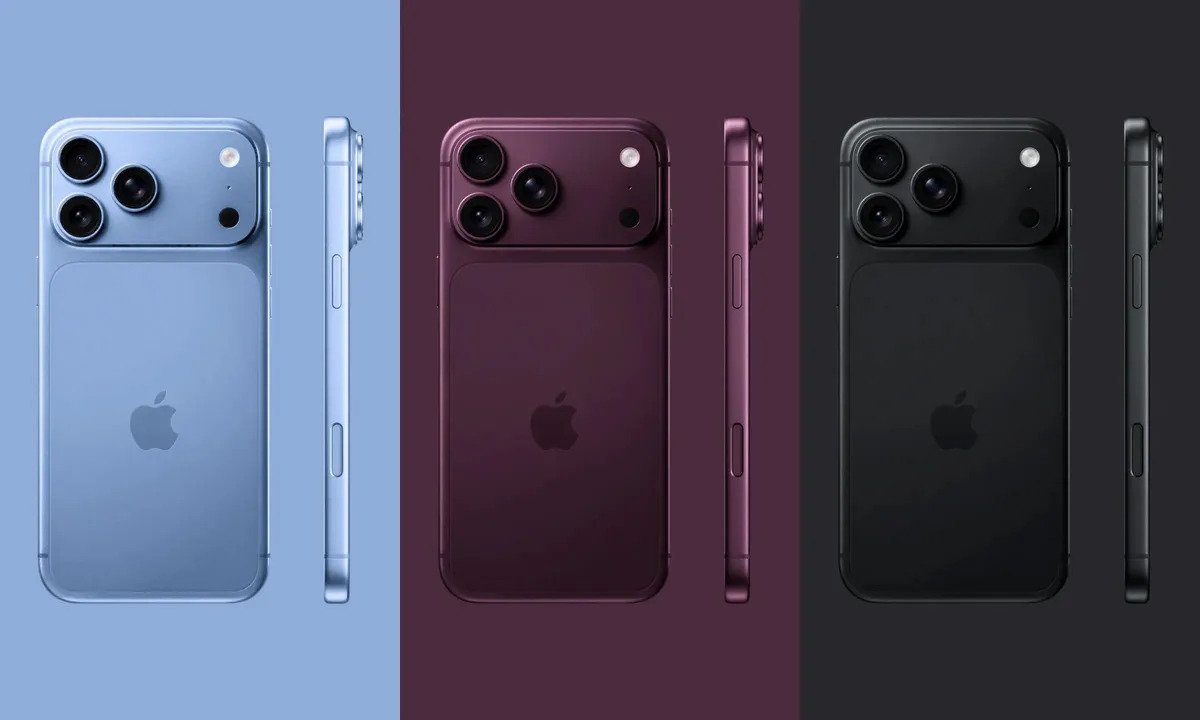 Three concept iPhone 18 Pro finishes in blue, dark cherry and black