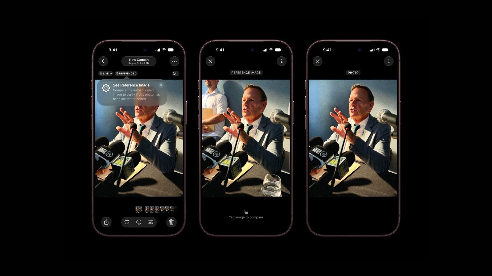 Apple Reference Image comparison shown across three iPhone 18 Pro screens