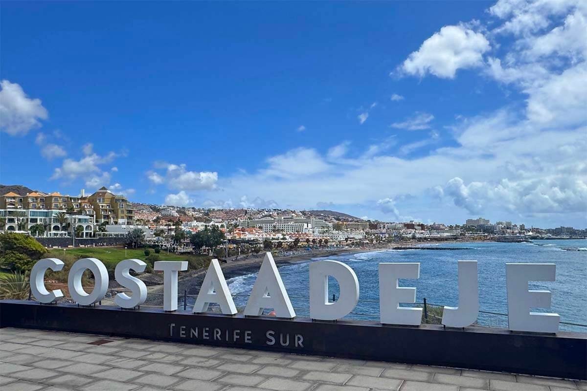 Costa Adeje Tenerife Sur sign beside the coast