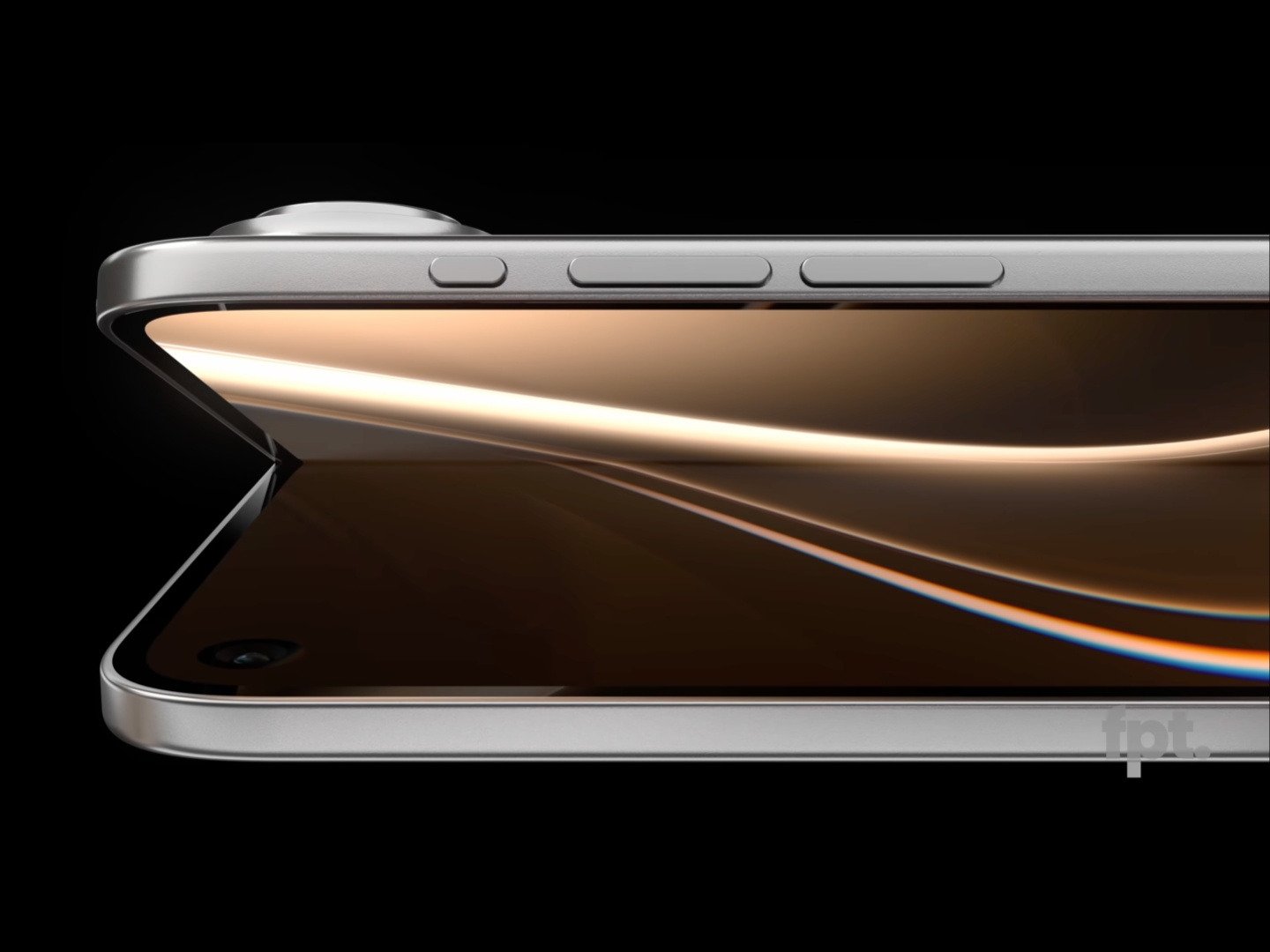 Side concept view of a thin foldable iPhone partly opened
