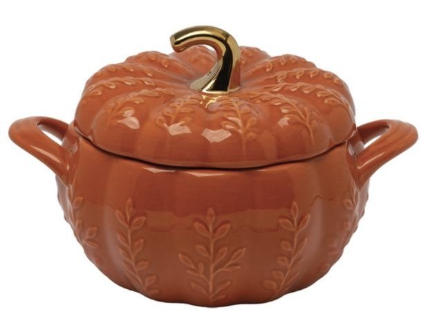 Orange lidded Crofton ceramic pumpkin dish with handles
