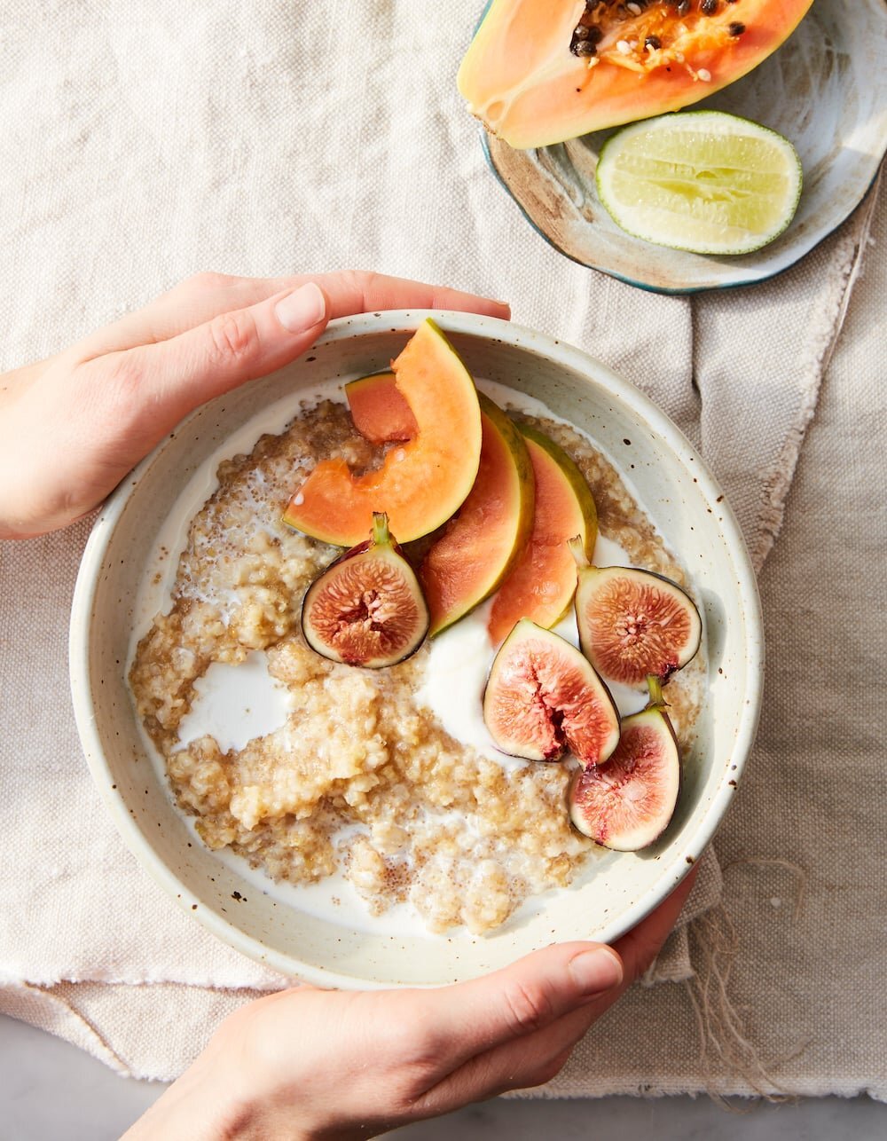 Slow-cooker grain porridge with fruit, nuts, and yogurt