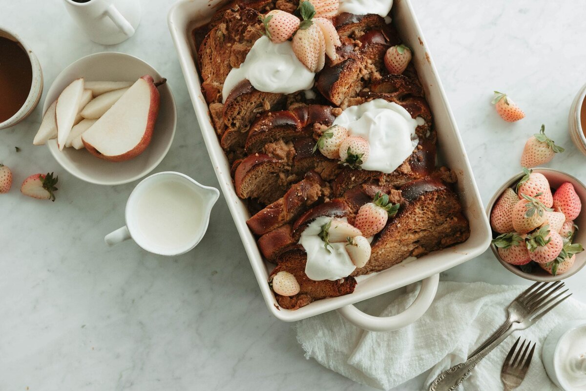 Chai challah French toast with fruit and cream