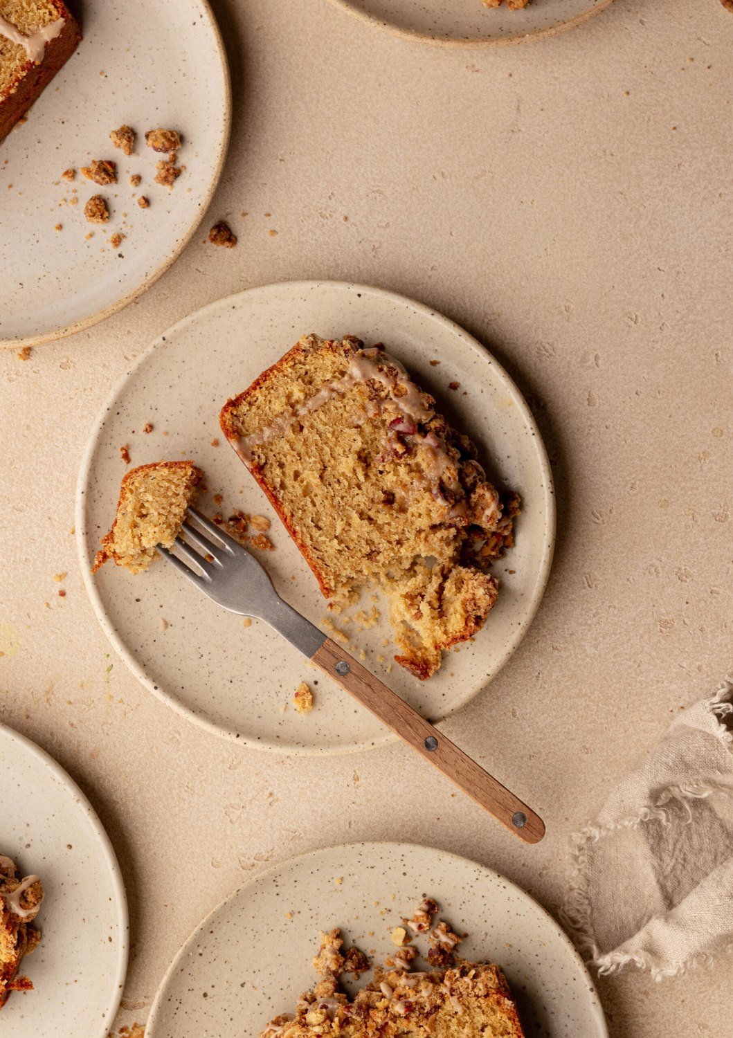 Moist apple loaf cake with pecan streusel