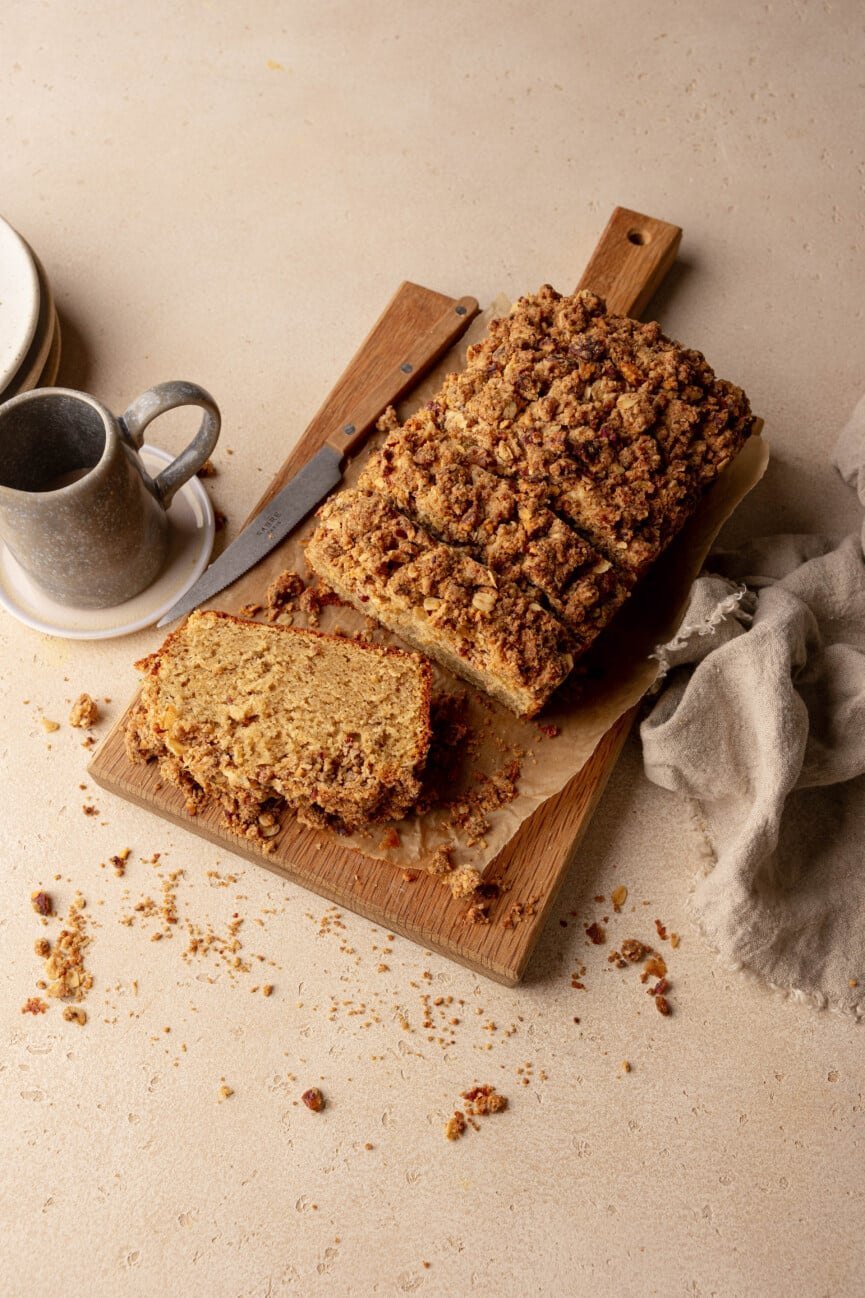 Best apple loaf cake with brown sugar pecan topping