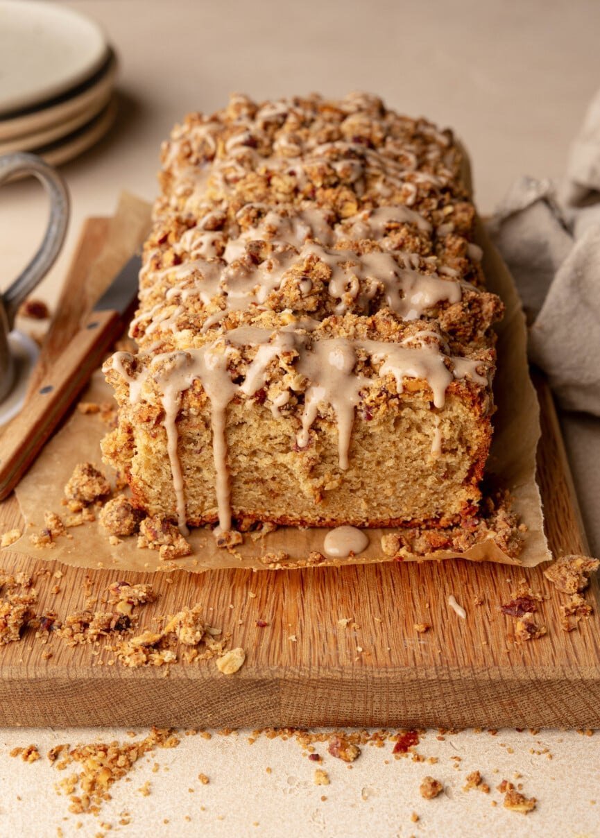Easy apple loaf cake served in slices